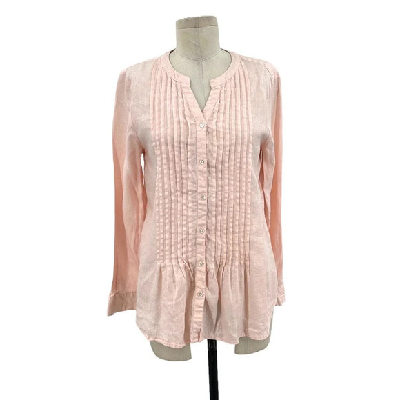 Sundance Warm Breeze Tunic Pintuck Top Pink Linen Petite Size Small PS - Picture 1 of 11